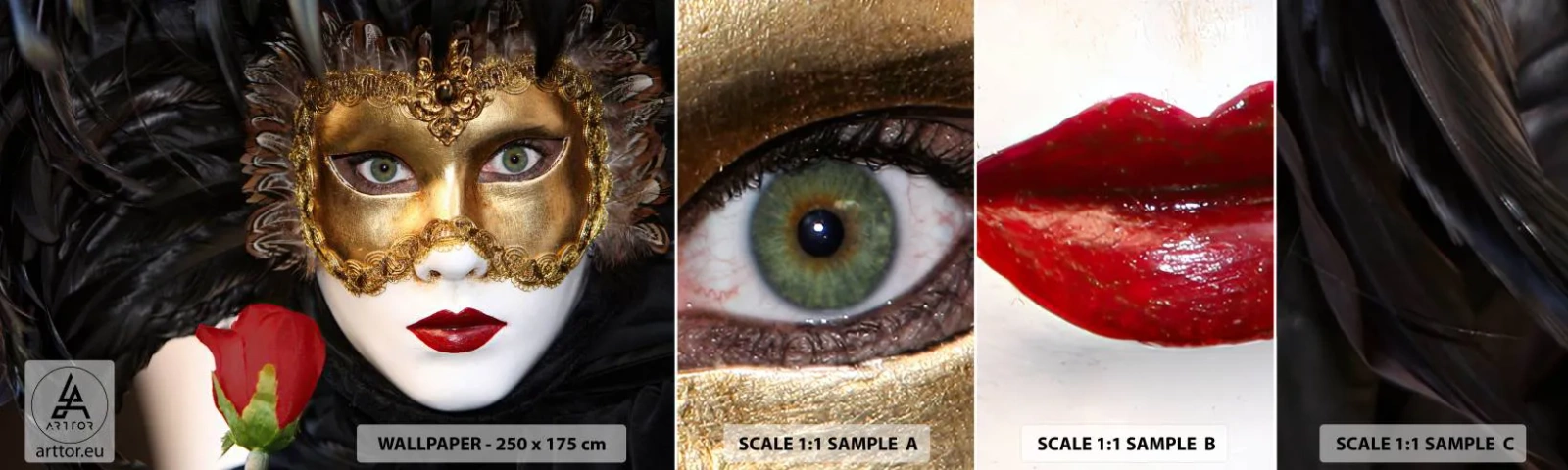 Fototapetenmuster Standard Eco - Denn das Leben ist ein großer Ball - Haube, Rose, rote Lippen - 100x30 cm