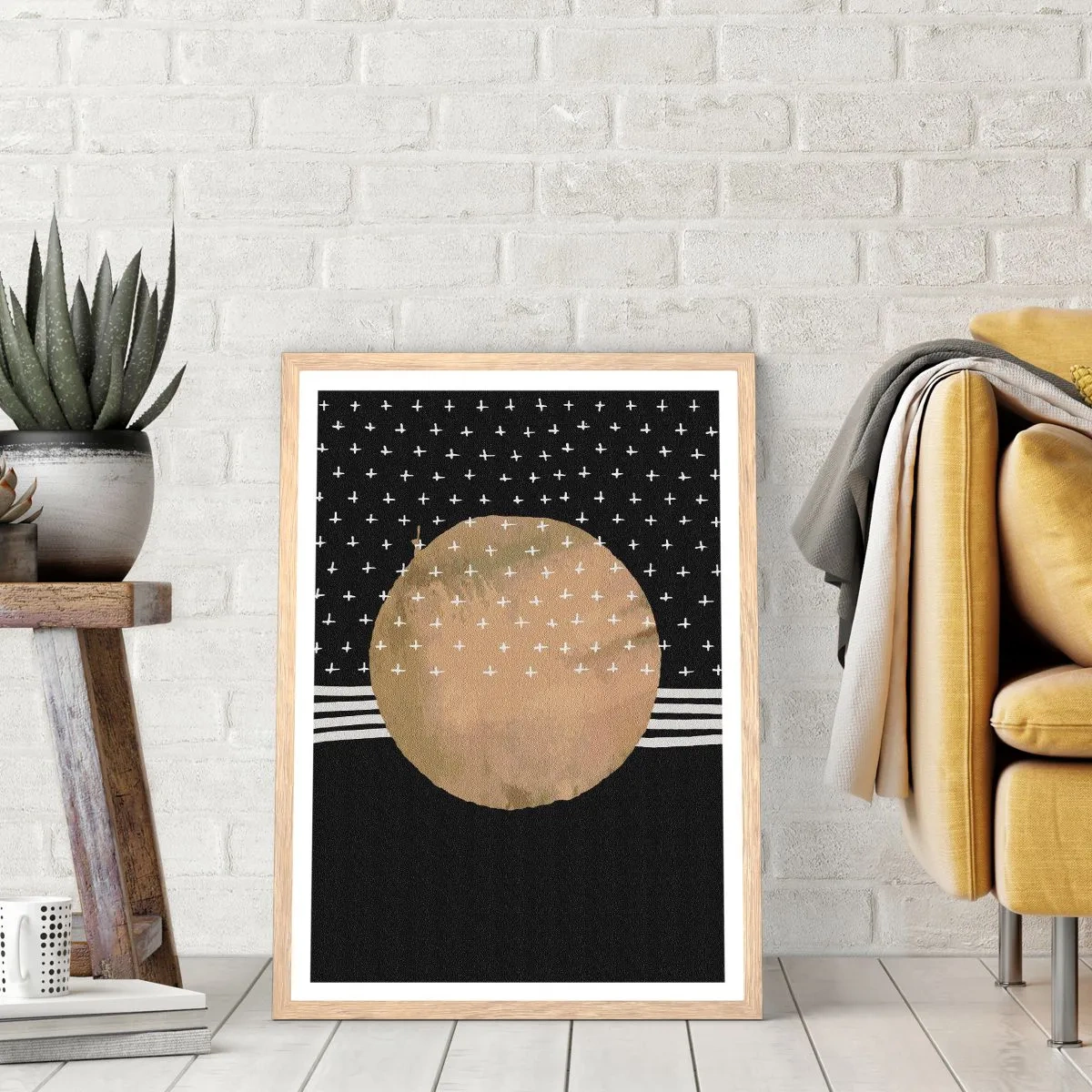 Poster in einem Rahmen aus heller Eiche - Komposition: Galaxienflagge - 50x70 cm