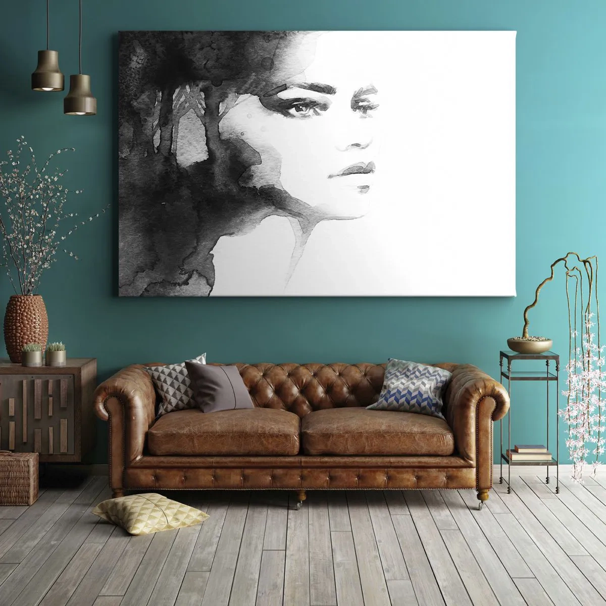 Bild auf Leinwand - Leinwandbild - Ein subtiles Porträt einer Frau in Schwarz-Weiß-Tönen - 70x50cm - Aus Geheimnis und Nebel - Moderne Wanddekoration für Wohnzimmer und Schlafzimmer ARTTOR
