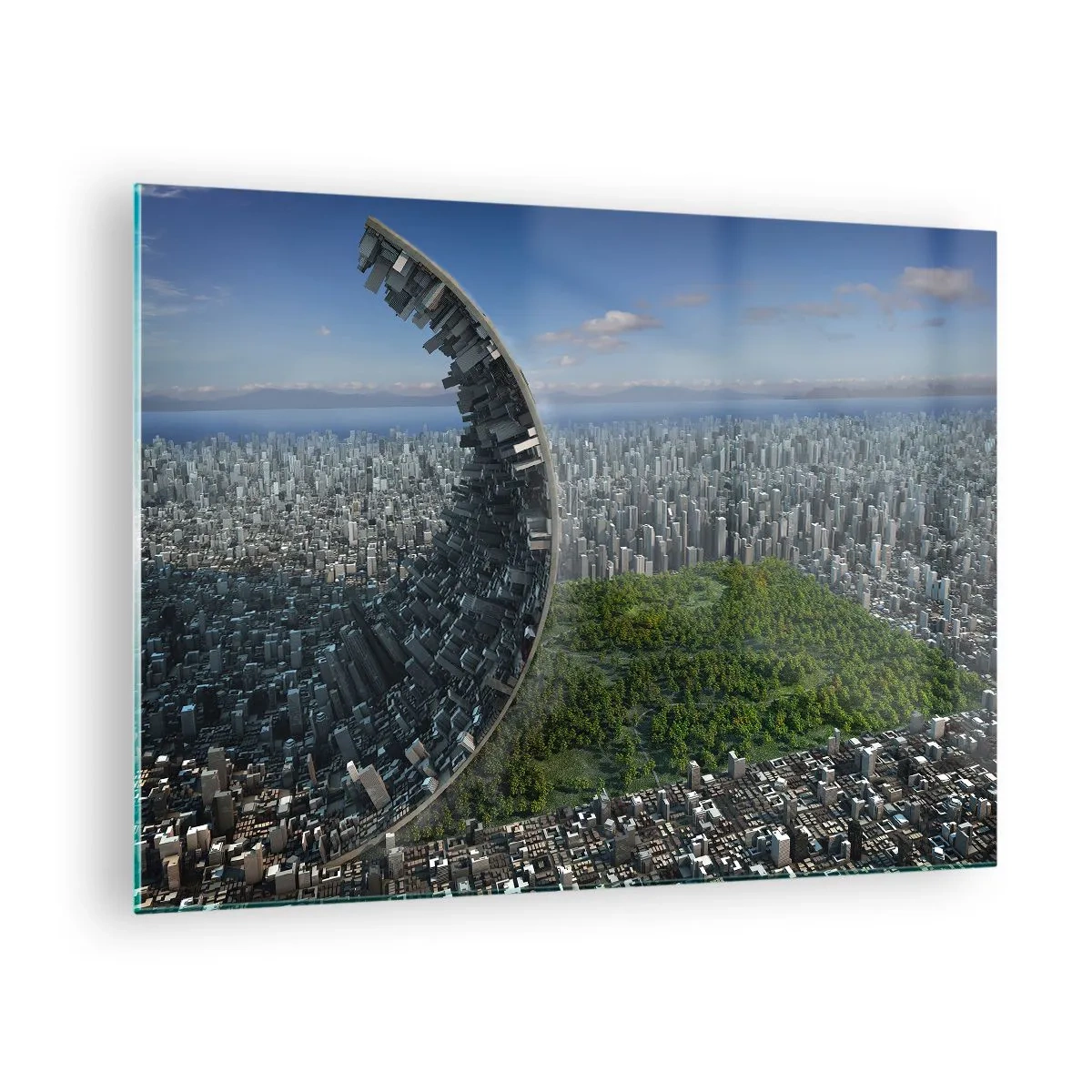 Glasbild - Bild auf glas - Eine Stadt mit spektakulärer Raumbrechung - 70x50cm - Die Natur ist ewig - Moderne Wanddekoration für Wohnzimmer und Schlafzimmer ARTTOR