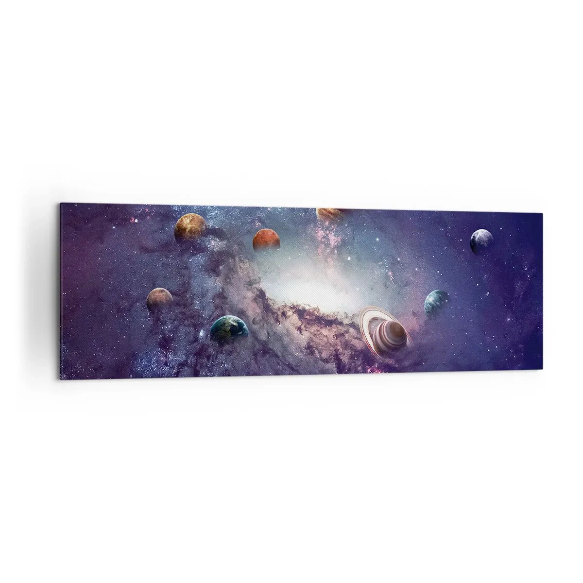 Bild auf Leinwand - Leinwandbild - Planeten in einer Galaxie mit einem Nebel im Hintergrund - 160x50cm - Solar-Tanz-System - Moderne Wanddekoration für Wohnzimmer und Schlafzimmer ARTTOR