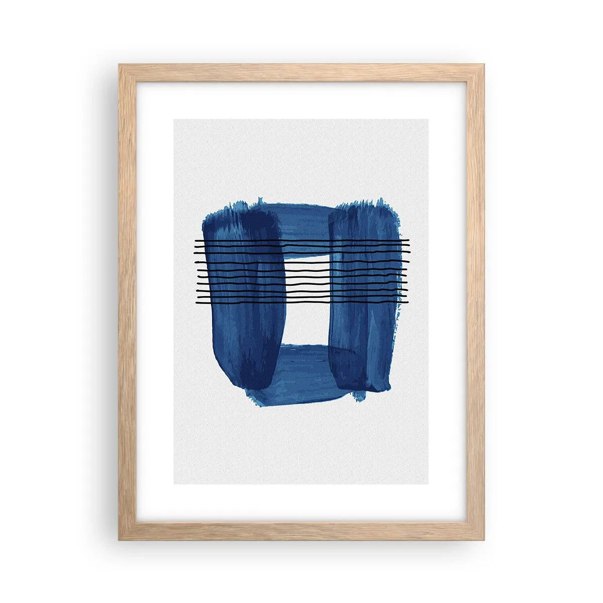 Poster in einem Rahmen aus heller Eiche - Blaue und schwarze Komposition - 30x40 cm