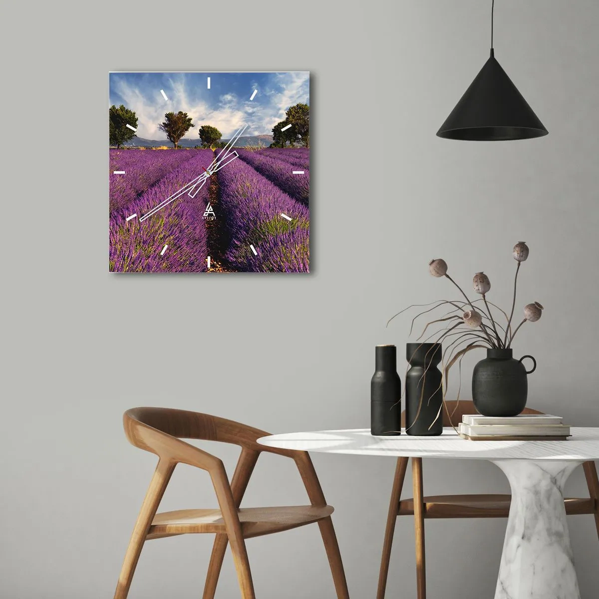 Wanduhr - Glasuhr - Lavendelfelder - 40x40 cm