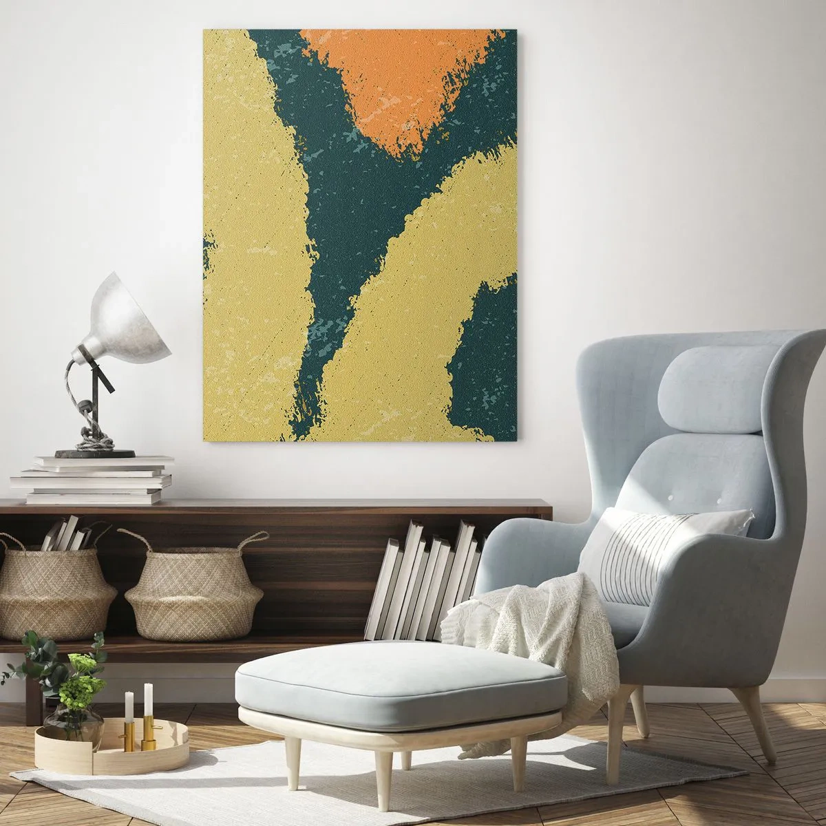 Glasbild - Bild auf glas - Abstrakte Flecken in erdigen und grünen Farben - 70x100cm - Abstraktion – langsame Bewegung - Moderne Wanddekoration für Wohnzimmer und Schlafzimmer ARTTOR