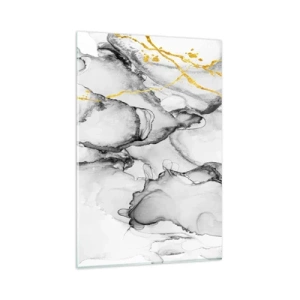 Glasbild - Bild auf glas - Abstrakte schwarz-weiße Muster mit goldenen Akzenten - 80x120cm - Komposition mit Goldmotiv - Moderne Wanddekoration für Wohnzimmer und Schlafzimmer ARTTOR