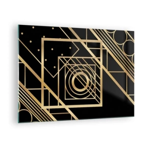 Glasbild - Bild auf glas - Goldene geometrische Muster auf schwarzem Hintergrund - 70x50cm - Goldene Geometrie - Moderne Wanddekoration für Wohnzimmer und Schlafzimmer ARTTOR