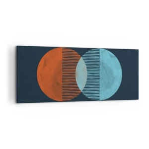 Bild auf Leinwand - Leinwandbild - Zwei orange und blaue Kreise auf dunklem Hintergrund - 120x50cm - Astronomische Fantasie - Moderne Wanddekoration für Wohnzimmer und Schlafzimmer ARTTOR