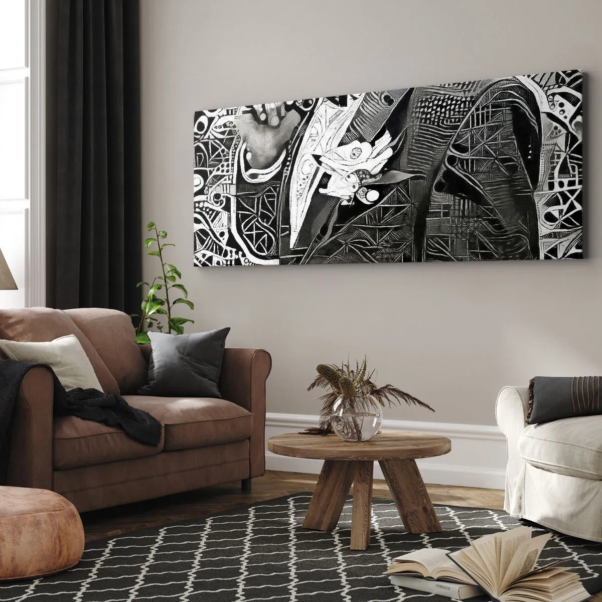 Bild auf Leinwand - Leinwandbild - Elegante Abstraktion eines Mannes im Anzug in Schwarz und Weiß - 120x50cm - Nur ein scheinbar grauer Mann - Moderne Wanddekoration für Wohnzimmer und Schlafzimmer ARTTOR