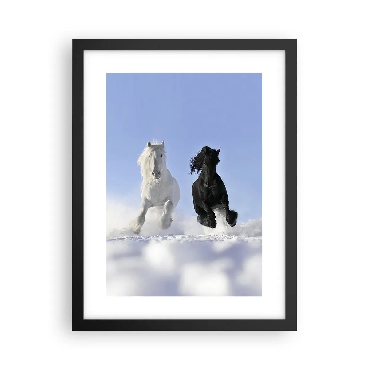 Poster in einem schwarzem Rahmen - Schwarz-Weiß-Galopp - 30x40 cm
