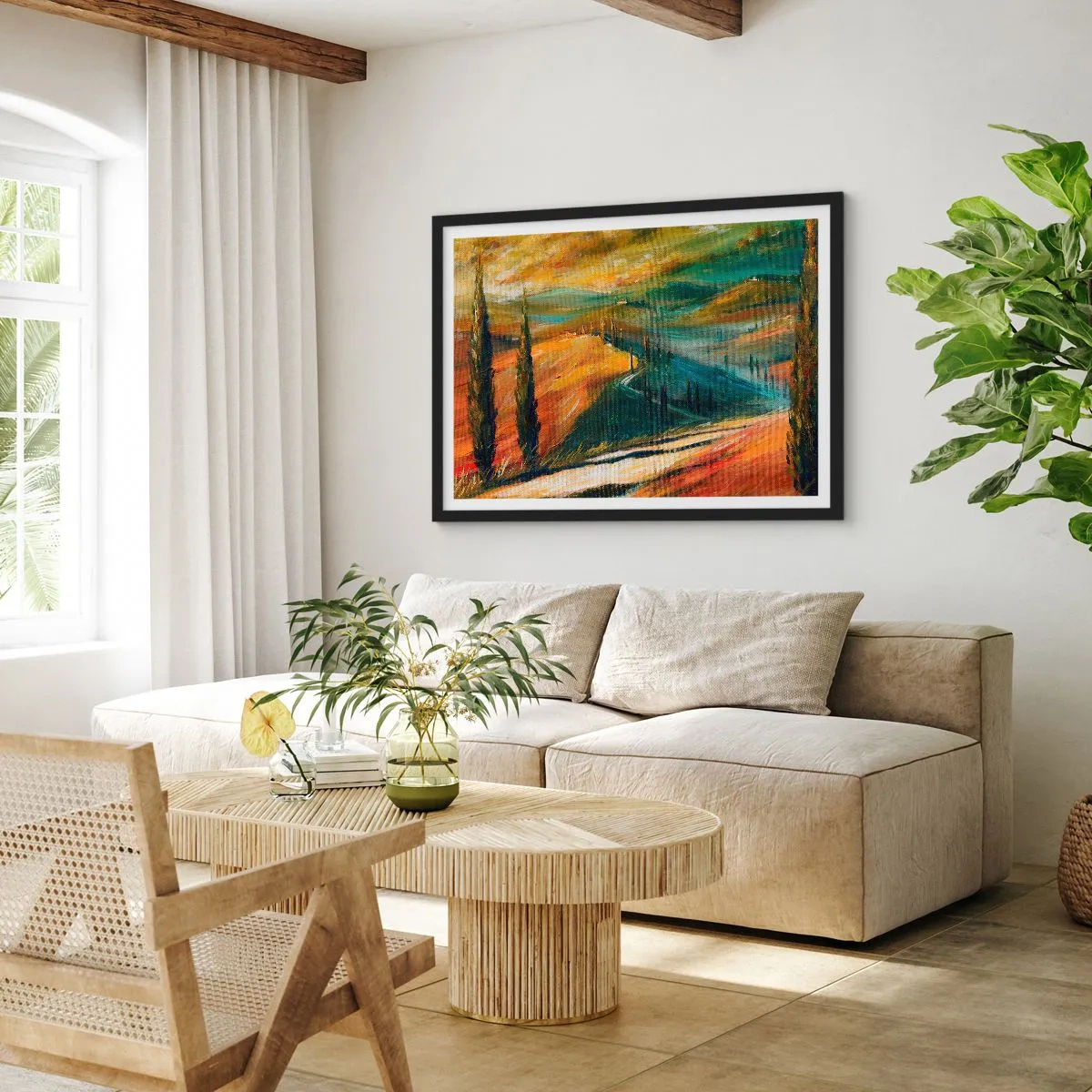 Poster in einem schwarzem Rahmen - Toskanische Landschaft - 91x61 cm