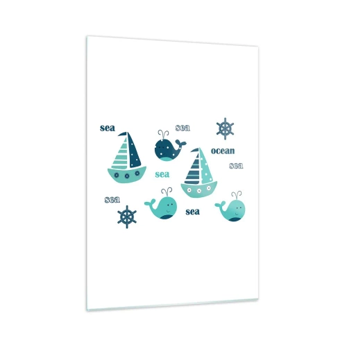 Glasbild - Bild auf glas - Nautisches Thema mit Segelbooten und Walen - 50x70cm - Über die Meere und Ozeane - Moderne Wanddekoration für Wohnzimmer und Schlafzimmer ARTTOR