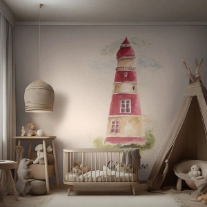 Fototapete Premium Sand - Das Wetter ringsum ist immer gut - Leuchtturm, Strand, Meer - 500x350 cm