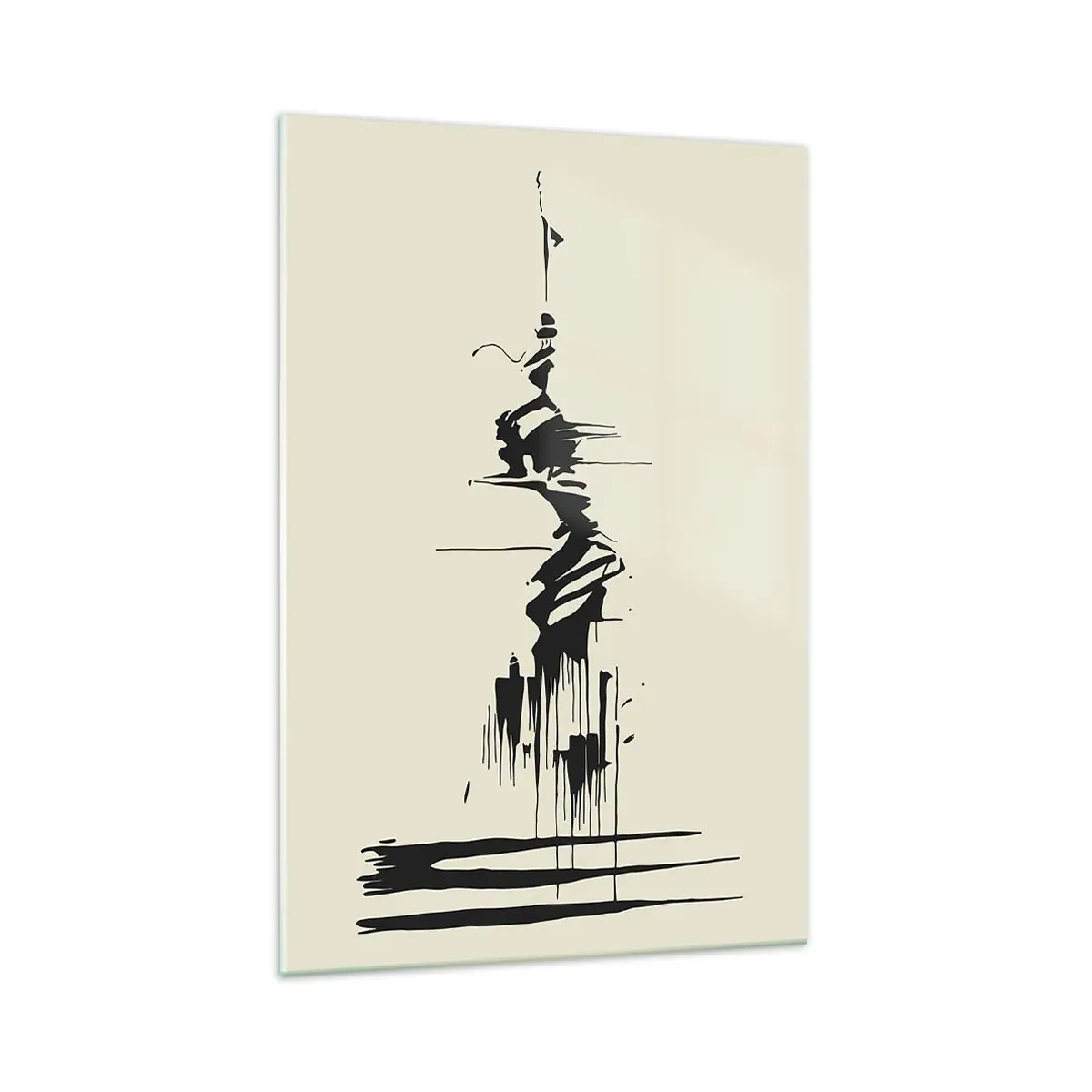 Glasbild - Bild auf glas - Minimalistische Abstraktion mit schwarzen Linien auf hellem Hintergrund - 70x100cm - Hastige Abstraktion - Moderne Wanddekoration für Wohnzimmer und Schlafzimmer ARTTOR