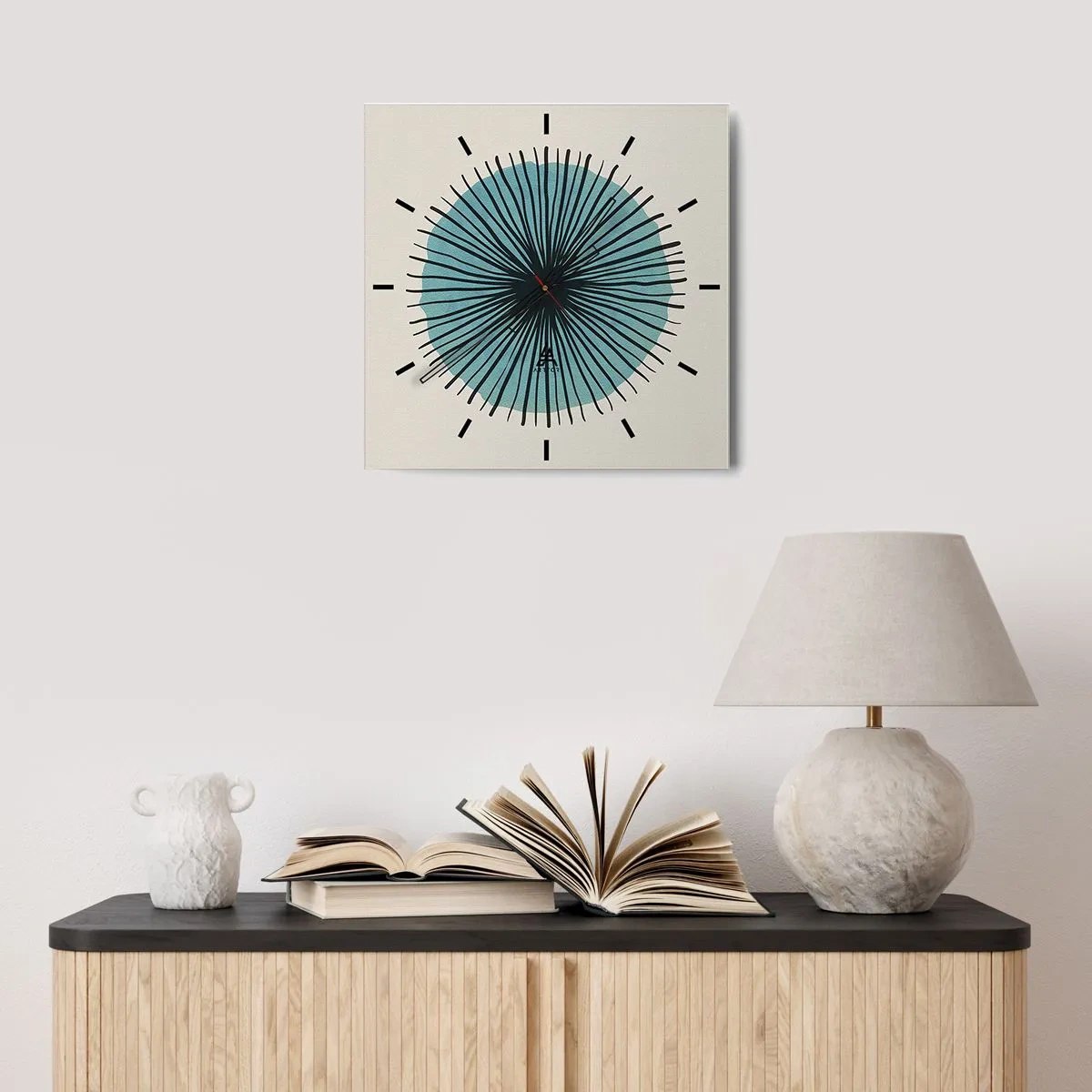 Wanduhr - Glasuhr - Abstrakte Kreisform mit blauen Strahlen - 30x30cm - Strahlend im Blau - Moderne Wanddekoration für Wohnzimmer und Schlafzimmer ARTTOR