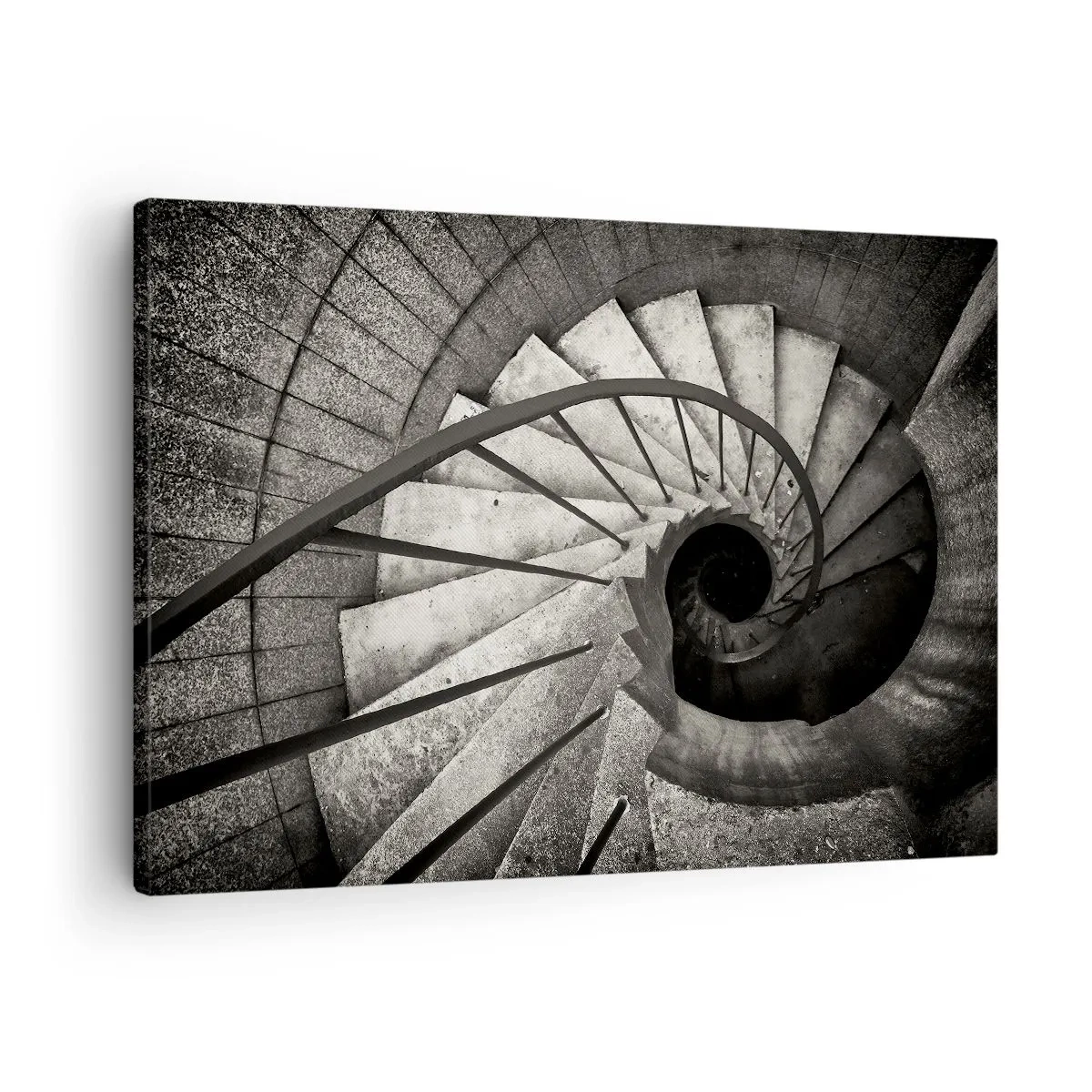 Bild auf Leinwand - Leinwandbild - Schwarz-weiße Wendeltreppe im modernen Stil - 70x50cm - Treppe hoch, Treppe runter - Moderne Wanddekoration für Wohnzimmer und Schlafzimmer ARTTOR
