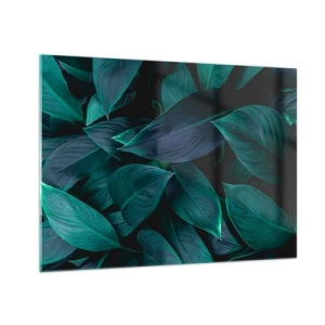 Glasbild - Bild auf glas - Dichte grüne Blätter auf dunklem Hintergrund - 70x50cm - Grün in sich selbst - Moderne Wanddekoration für Wohnzimmer und Schlafzimmer ARTTOR