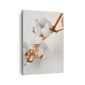 Bild auf Leinwand - Leinwandbild - Ein Zweig Baumwolle auf dezentem Untergrund - 50x70cm - Nur umarmen - Moderne Wanddekoration für Wohnzimmer und Schlafzimmer ARTTOR