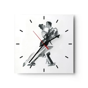 Wanduhr - Glasuhr - Eine subtile Illustration eines tanzenden Paares im monochromen Stil. - 30x30cm - In einem Schlag - Moderne Wanddekoration für Wohnzimmer und Schlafzimmer ARTTOR