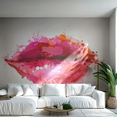 Selbstklebende Fototapete Deluxe Sticker - Ein rötlicher Rotton - Abstraktion, rote Lippen, Stück - 350x256 cm