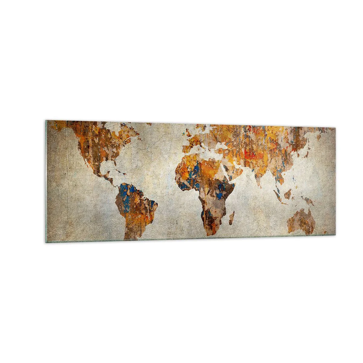 Glasbild - Bild auf glas - Vintage-Weltkarte mit bunten Akzenten - 140x50cm - Eine wirklich große Welt - Moderne Wanddekoration für Wohnzimmer und Schlafzimmer ARTTOR