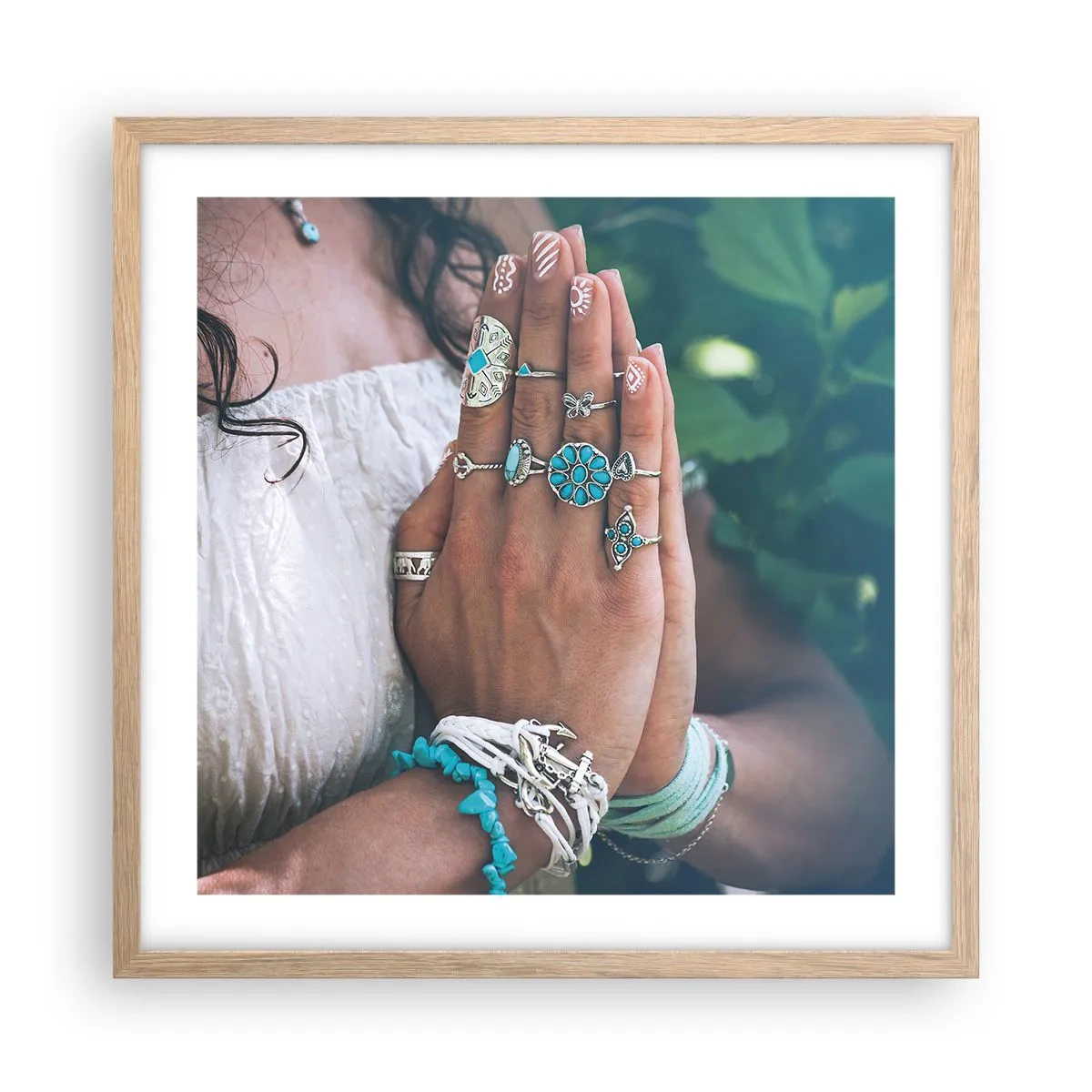 Poster in einem Rahmen aus heller Eiche - Willkommen im Zentrum des Seins - 50x50 cm