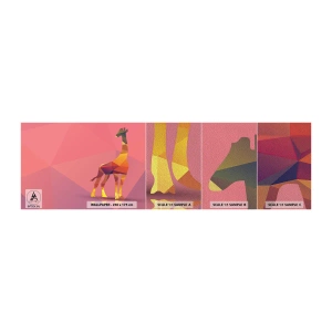 Fototapeten Muster Premium Sand - In den Farben der Savanne - Tiere, Giraffe, Geometrische Figur - 100x30 cm