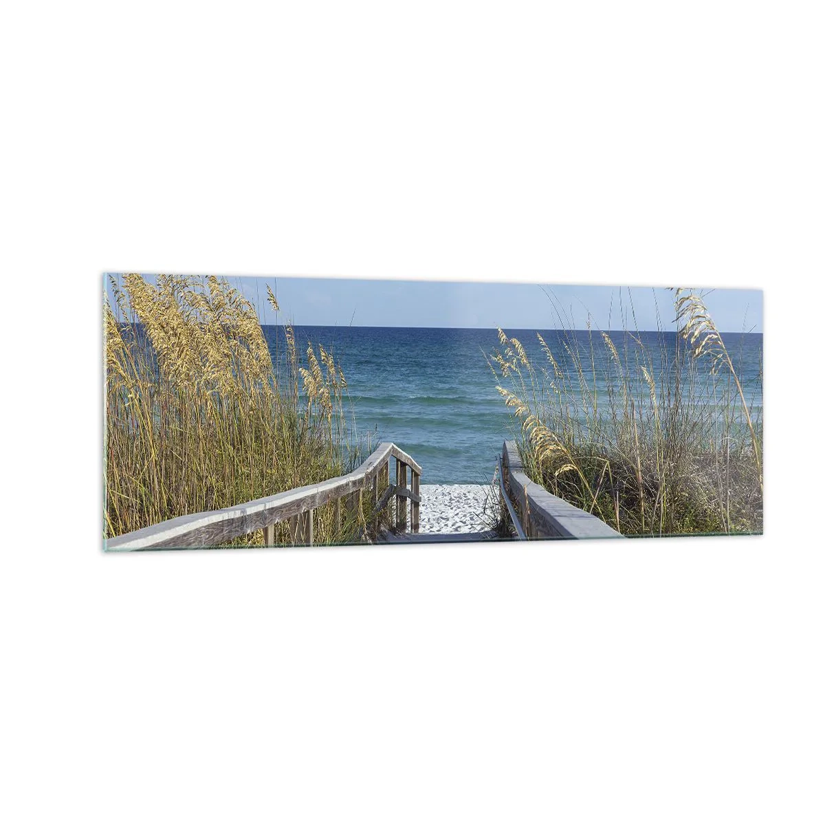 Glasbild - Bild auf glas - Weg zum Strand mit Meerblick - 140x50cm - In der Sonne, im Wind - Moderne Wanddekoration für Wohnzimmer und Schlafzimmer ARTTOR