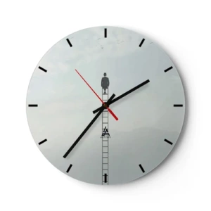 Wanduhr - Glasuhr - Mann auf einer Leiter in einer surrealen Landschaft - 30x30cm - Erhebe dich darüber! - Moderne Wanddekoration für Wohnzimmer, Küche und Schlafzimmer ARTTOR
