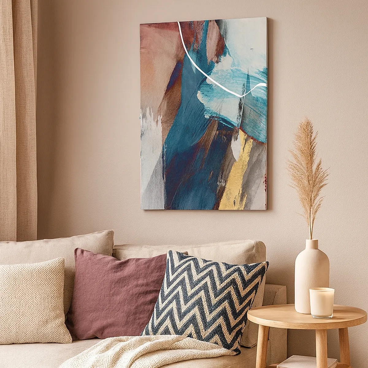 Bild auf Leinwand - Leinwandbild - Abstrakte Pinselstriche in Blau- und Goldtönen - 50x70cm - Großzügig und mit Energie - Moderne Wanddekoration für Wohnzimmer und Schlafzimmer ARTTOR