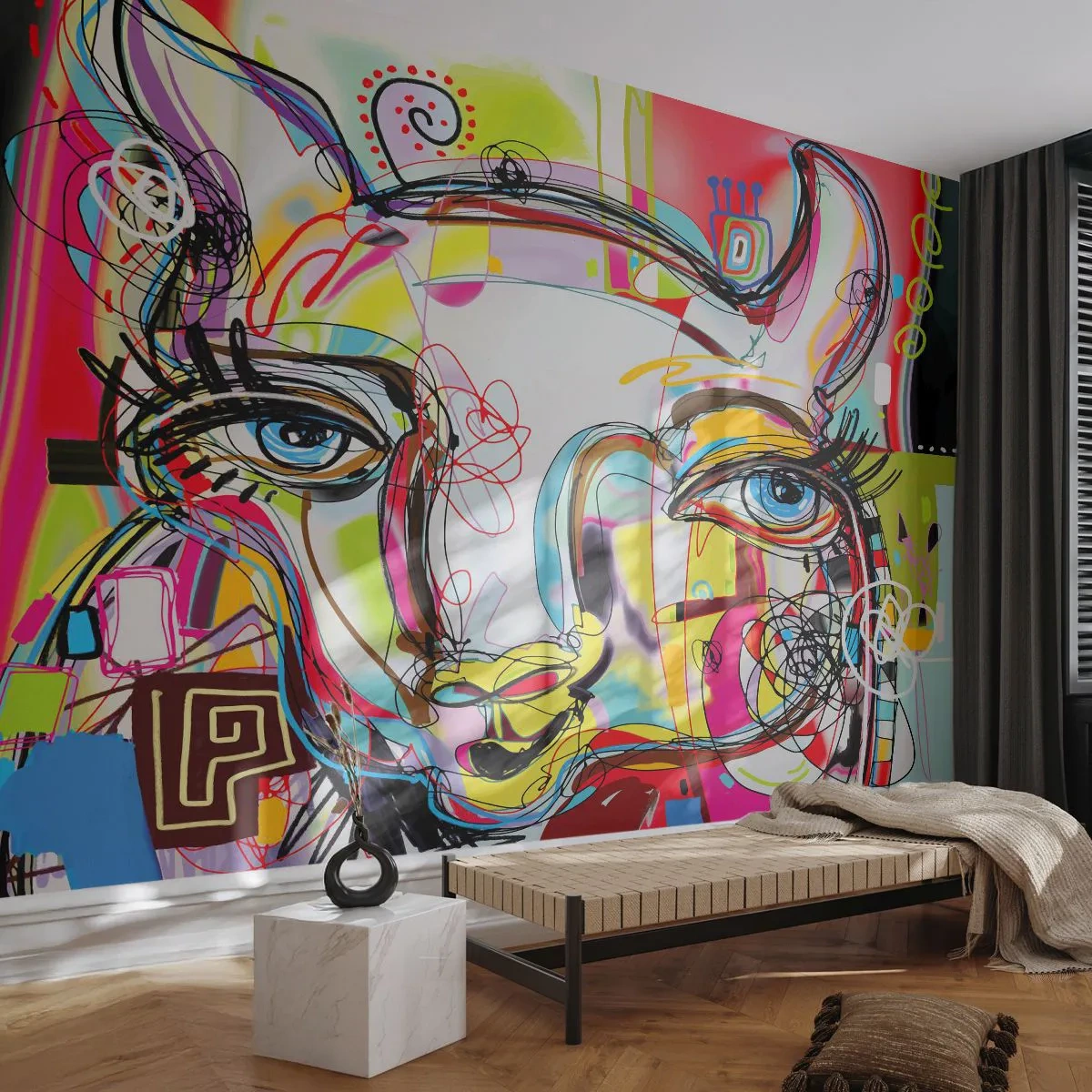 Selbstklebende Fototapete Deluxe Sticker - Der Reichtum des Abiturs der Katze - Abstraktion, Stück, Grafik - 200x140 cm