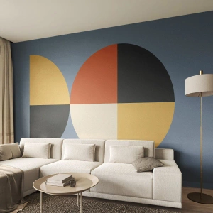 Fototapete Premium Sand - Geometrische Formen in Kontrastfarben auf blauem Hintergrund - 100x70cm - Beobachte und zähle - Moderne Wanddekoration für Wohnzimmer und Schlafzimmer ARTTOR