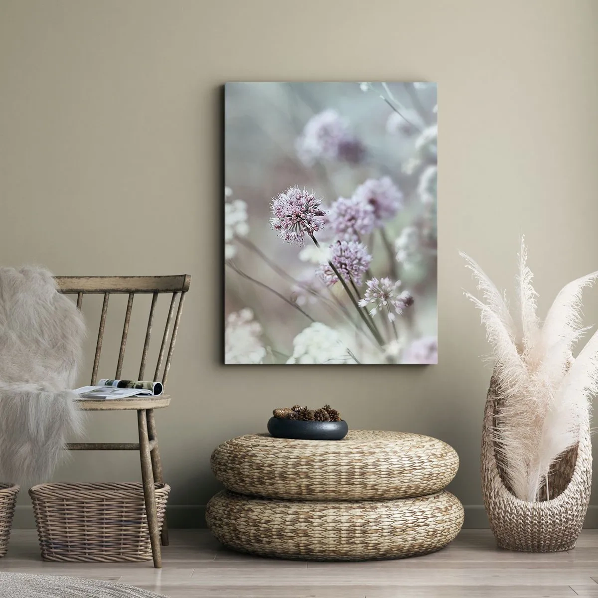 Bild auf Leinwand - Leinwandbild - Zarte Blüten in Pastelltönen - 80x120cm - Süße filigrane Kräuter - Moderne Wanddekoration für Wohnzimmer und Schlafzimmer ARTTOR