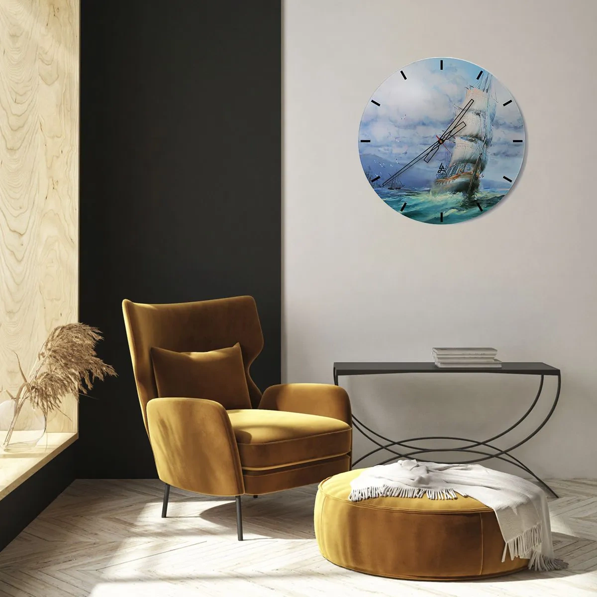 Wanduhr - Glasuhr - Guter Wind - 40x40 cm