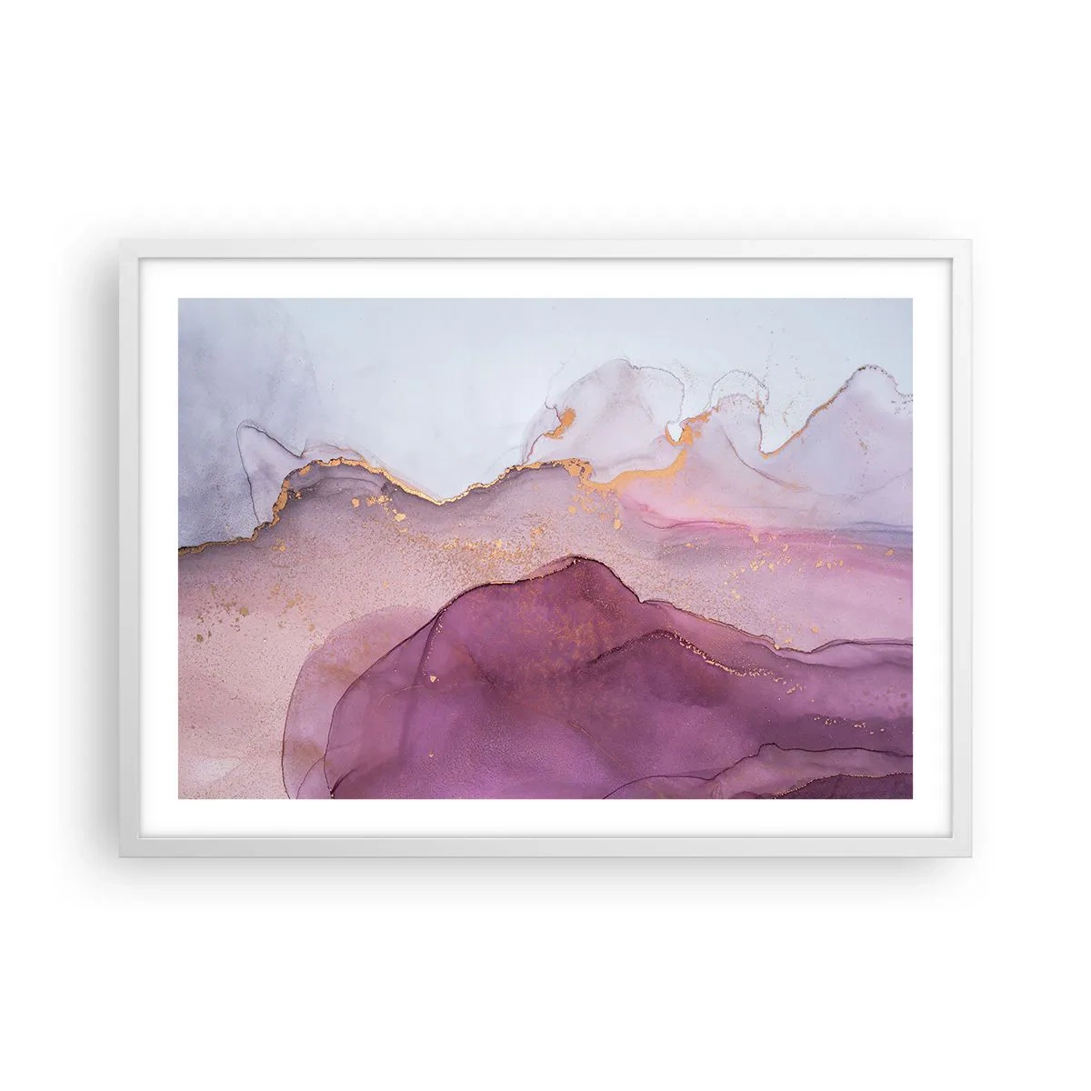 Poster in einem weißen Rahmen - Violett und lila Wellen - 70x50 cm