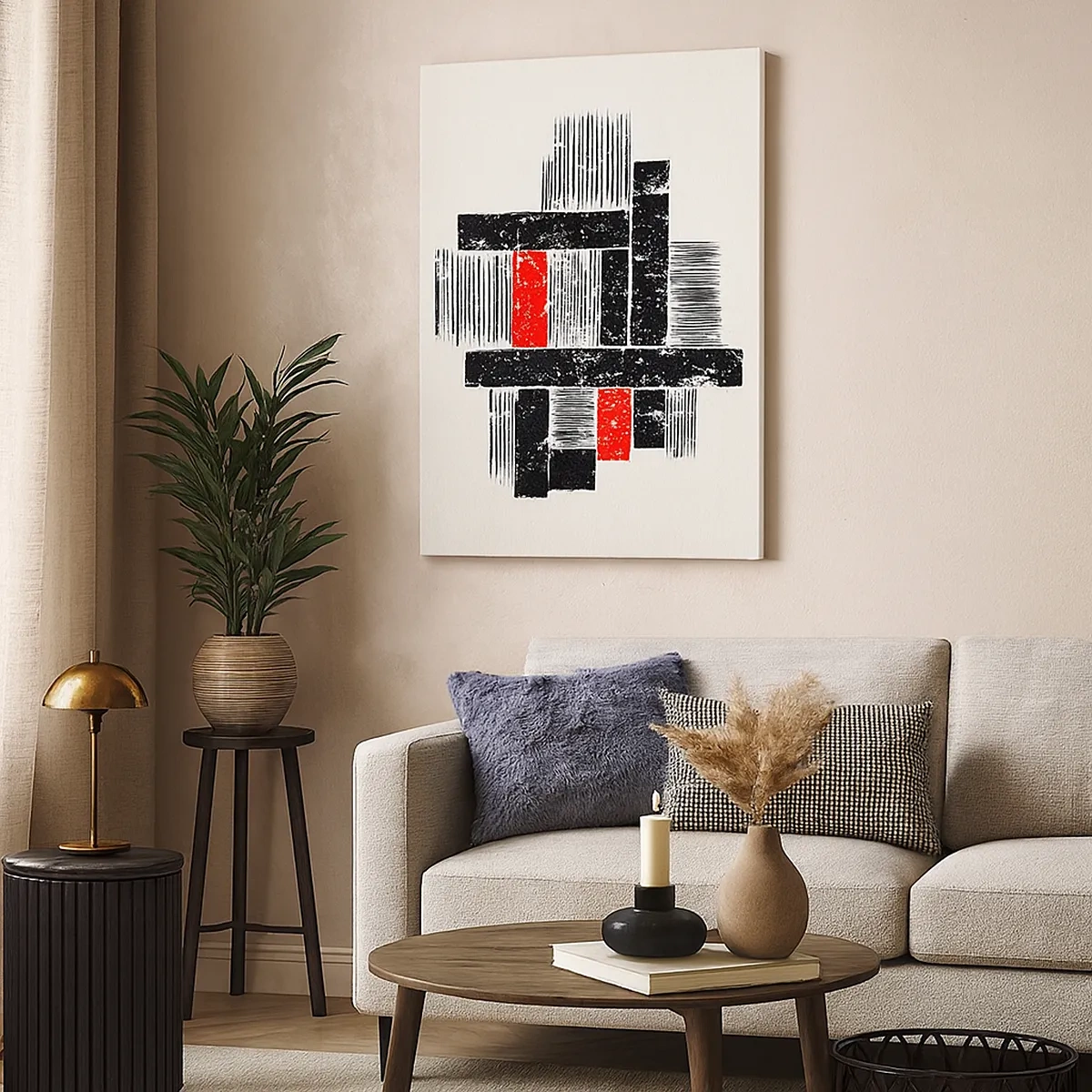 Bild auf Leinwand - Leinwandbild - Abstrakte geometrische Komposition in Schwarz und Rot - 50x70cm - Rot und Schwarz - Moderne Wanddekoration für Wohnzimmer und Schlafzimmer ARTTOR