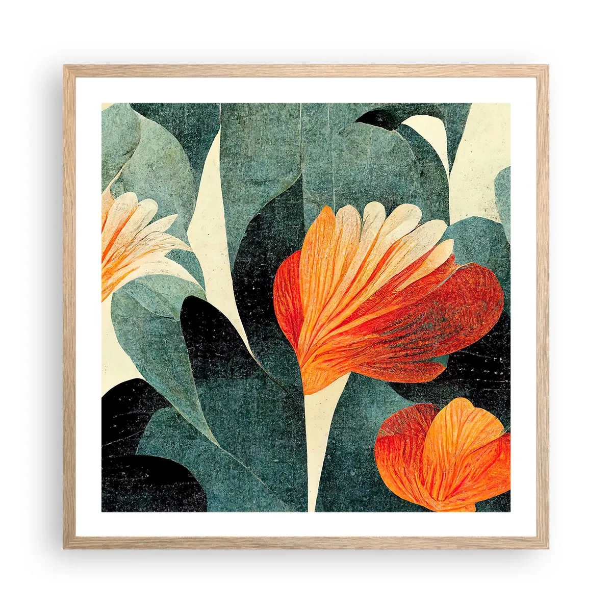 Poster in einem Rahmen aus heller Eiche - Hitze der Tropen und Kühle des Grüns - 60x60 cm