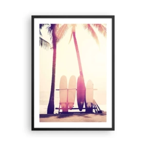 Poster in einem schwarzem Rahmen - Surfbretter aufgereiht unter Palmen am Strand - 50x70cm - Es wird ein toller Tag - Moderne Wanddekoration für Wohnzimmer und Schlafzimmer ARTTOR