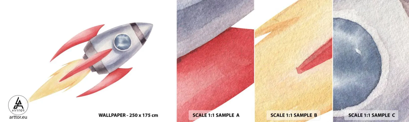 Fototapetenmuster Standard Eco - Höher, schneller, weiter - Eine Weltraumrakete, Kinder, Kosmos - 100x30 cm