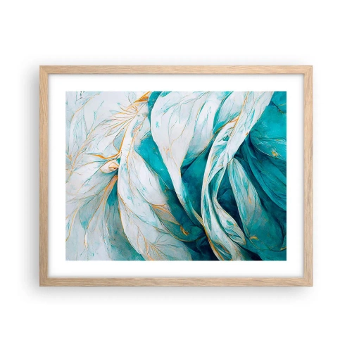 Poster in einem Rahmen aus heller Eiche - Blaue Abstraktion mit goldenem Motiv - 50x40 cm