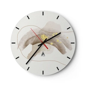 Wanduhr - Glasuhr - Eine abstrakte Komposition mit beigen Flecken und goldenen Akzenten. - 30x30cm - Im Weltraum begegnet - Moderne Wanddekoration für Wohnzimmer, Küche und Schlafzimmer ARTTOR