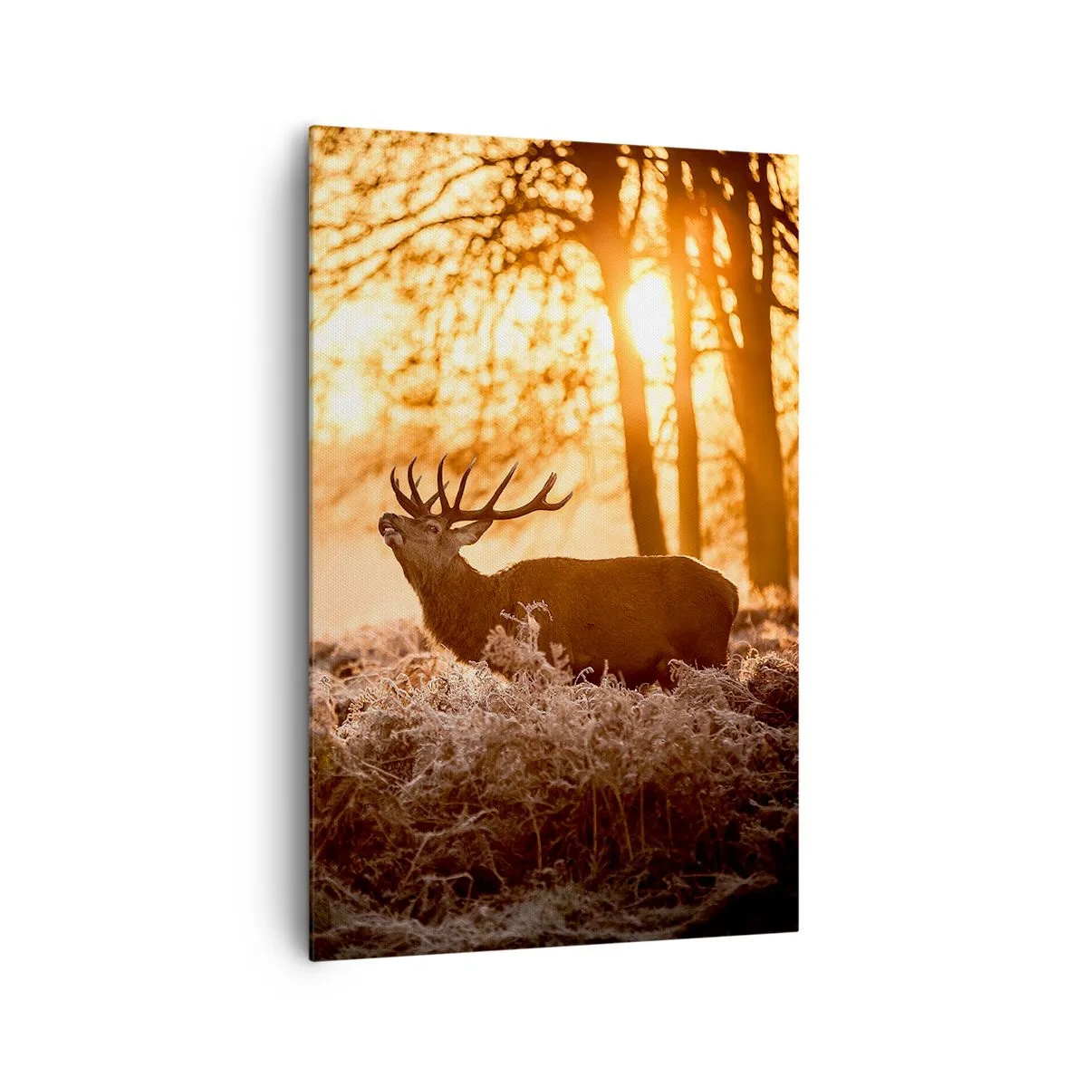 Bild auf Leinwand - Leinwandbild - Zwei Hirsche bei Sonnenuntergang in einer Winterlandschaft - 80x120cm - Der Traum eines Jägers - Moderne Wanddekoration für Wohnzimmer und Schlafzimmer ARTTOR