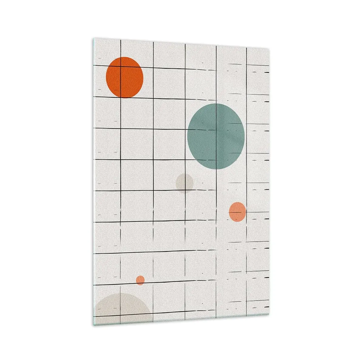 Glasbild - Bild auf glas - Abstrakte farbige Kreise auf einem geometrischen Gitterhintergrund - 70x100cm - Gefangen. Wir oder sie? - Moderne Wanddekoration für Wohnzimmer und Schlafzimmer ARTTOR