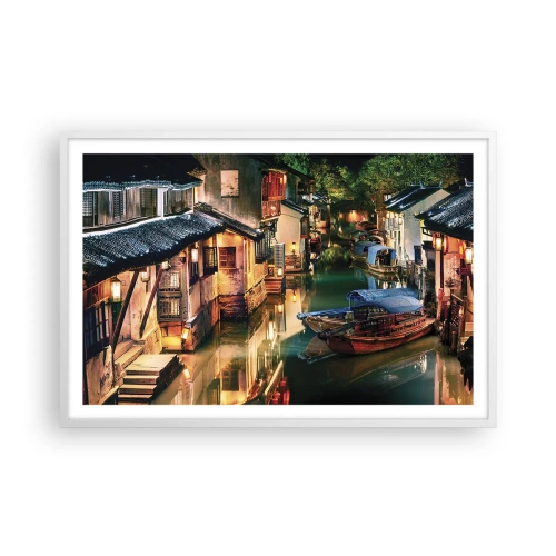 Poster in einem weißen Rahmen - Ein Abend auf einer chinesischen Straße - 91x61 cm