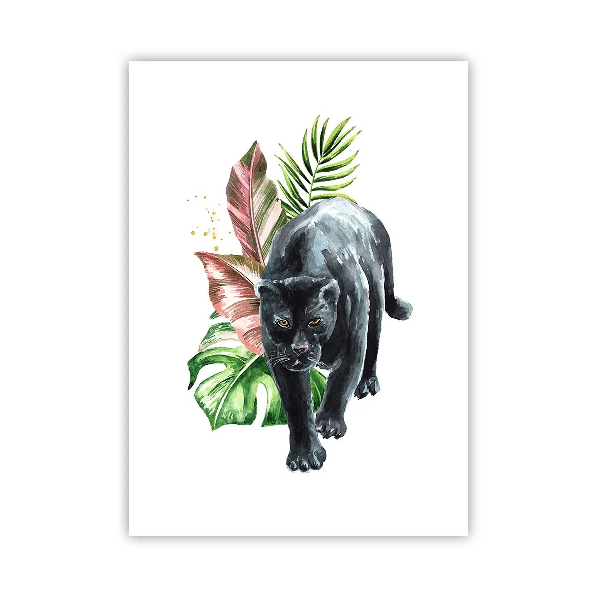 Poster - Schwarzer Panther vor einem Hintergrund aus tropischen Blättern - 50x70cm - Wildheit des Herzens - Moderne Wanddekoration für Wohnzimmer und Schlafzimmer ARTTOR