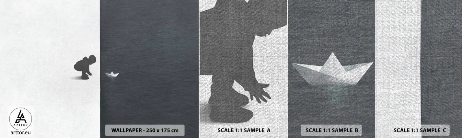 Fototapeten Muster Premium Canvas - Tolle Expedition - Kind, Schwarz und weiß, Wasser - 100x30 cm