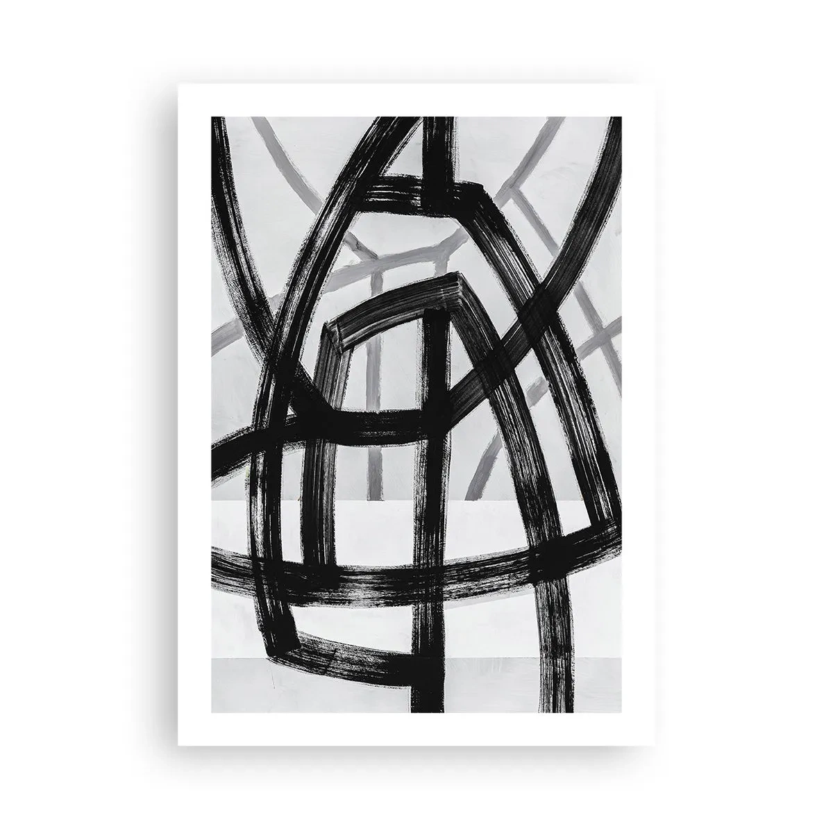 Poster - Geometrische schwarze Linien auf hellem Hintergrund in einer abstrakten Komposition - 50x70cm - Bautiefe - Moderne Wanddekoration für Wohnzimmer und Schlafzimmer ARTTOR