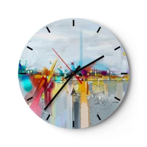 Wanduhr - Glasuhr - Eine abstrakte Komposition aus Farben und Formen, inspiriert von der Stadt. - 30x30cm - Freudenbrücke über den Fluss des Lebens - Moderne Wanddekoration für Wohnzimmer, Küche und Schlafzimmer ARTTOR