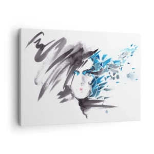 Bild auf Leinwand - Leinwandbild - Künstlerische Aquarell-Gesichtsbemalung mit blauen Akzenten - 70x50cm - Sinnliches Portrait in Grau und Blau - Moderne Wanddekoration für Wohnzimmer und Schlafzimmer ARTTOR