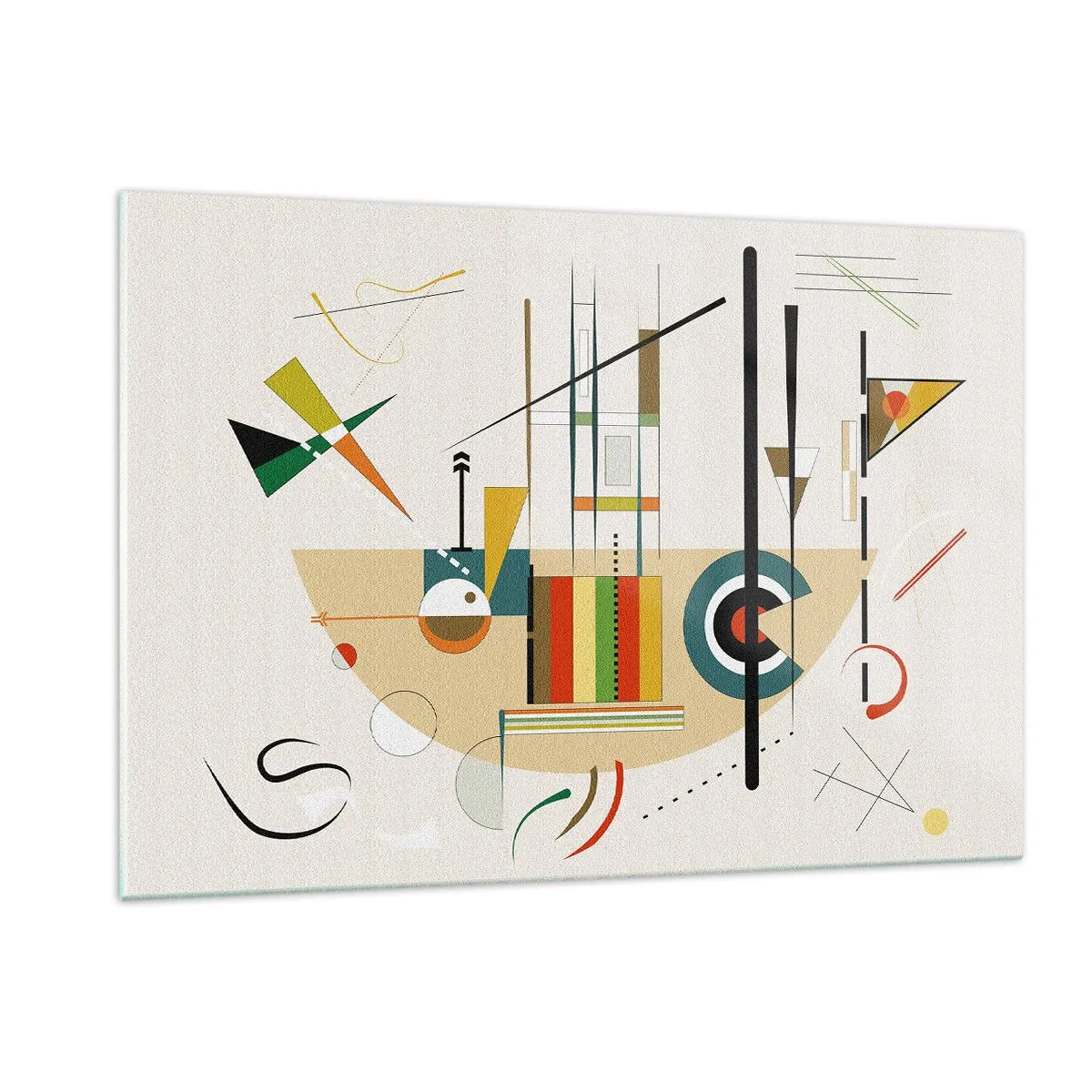 Glasbild - Bild auf glas - Bunte geometrische Abstraktion auf hellem Hintergrund - 120x80cm - Und die Welt lacht - Moderne Wanddekoration für Wohnzimmer und Schlafzimmer ARTTOR