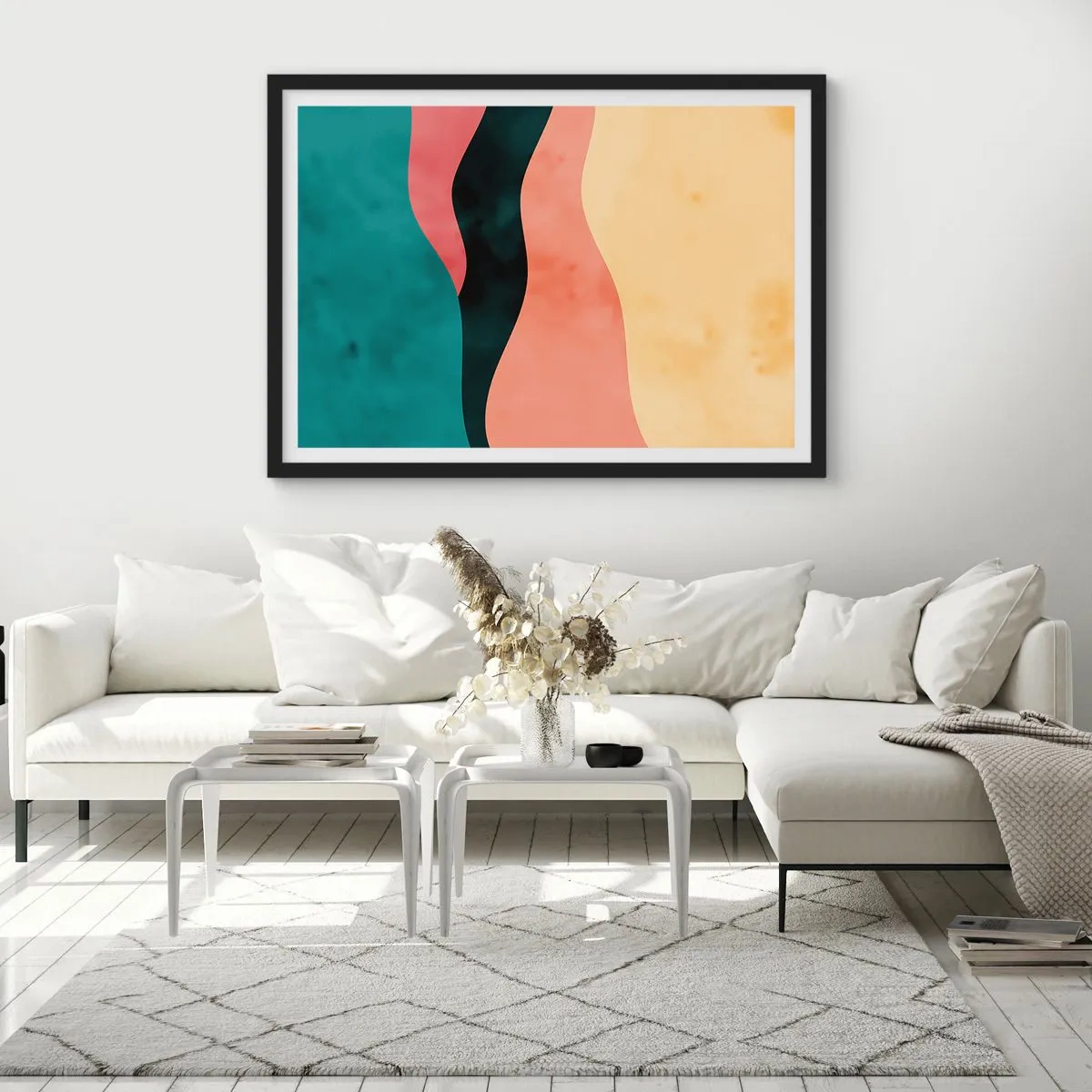 Poster in einem schwarzem Rahmen - Abstrakte Wellen in Pastellfarben - 70x50cm - Konforme Nichtkonformität - Moderne Wanddekoration für Wohnzimmer und Schlafzimmer ARTTOR